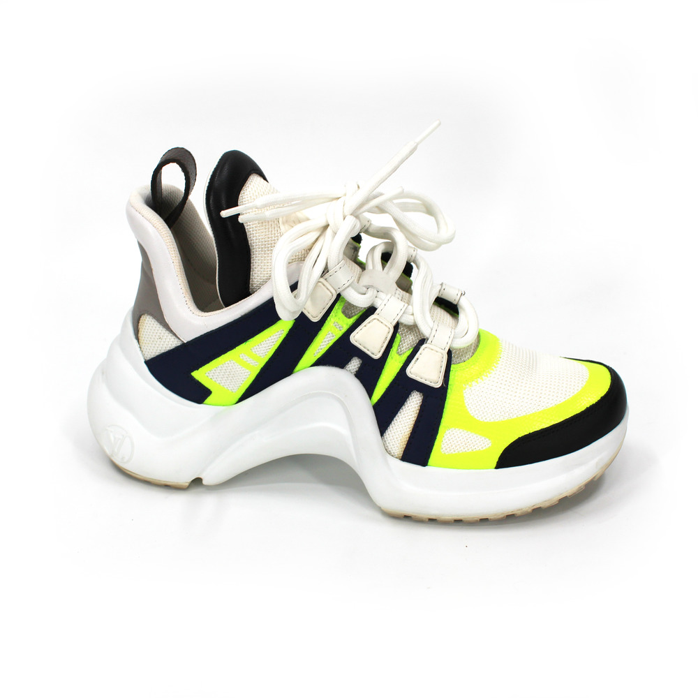 Louis Vuitton Archlight White Yellow Navy Lowtop Sneakers 35.5 Leather Mesh Shoe
